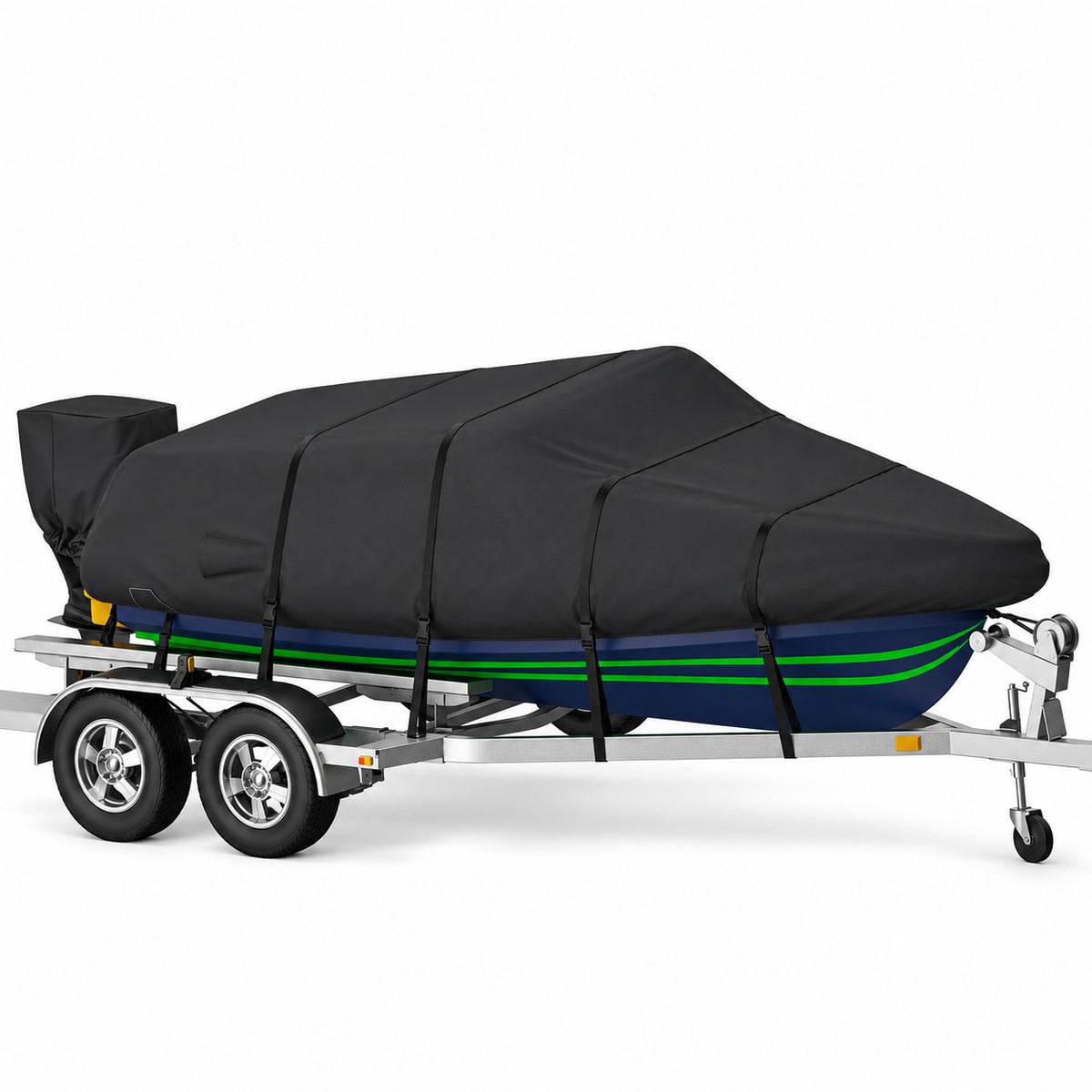 K-Musculo Heavy Duty Waterproof Boat Cover with Motor Cover for V-Hull and Tri-Hull Boats