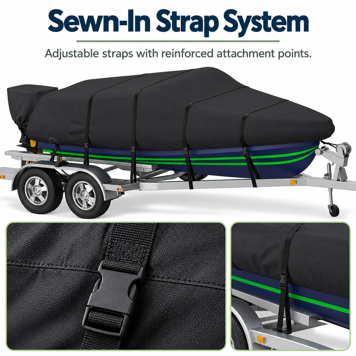 K-Musculo Heavy Duty Waterproof Boat Cover with Motor Cover for V-Hull and Tri-Hull Boats