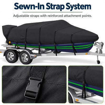 K-Musculo Heavy Duty Waterproof Boat Cover with Motor Cover for V-Hull and Tri-Hull Boats
