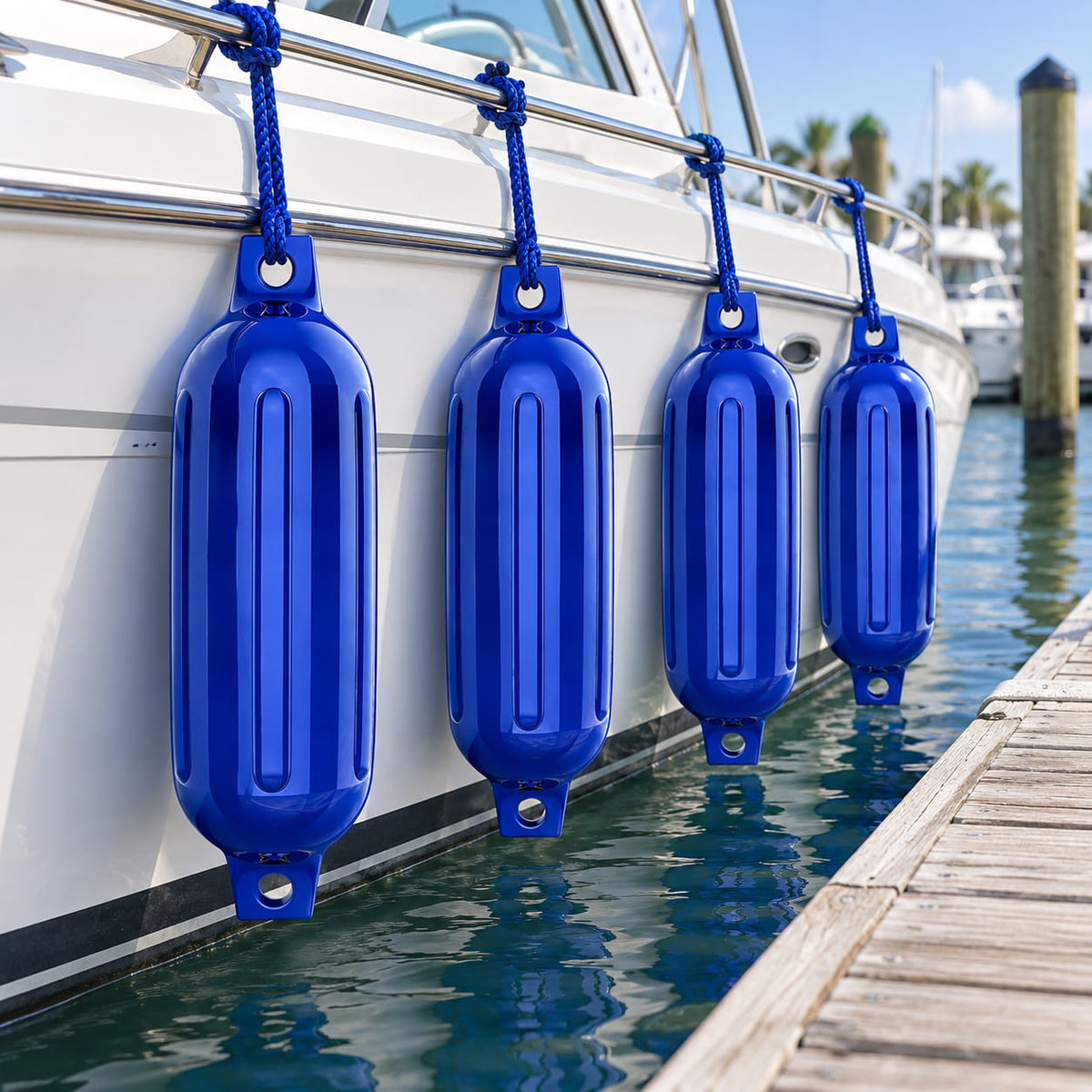 K-Musculo Boat Fenders 4 Pack, Inflatable Ribbed PVC Boat Bumpers with Ropes and Hand Pump