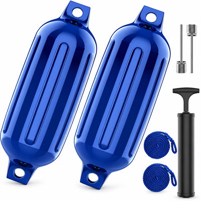 K-Musculo Boat Fenders 2 Pack, 6.5 x 23 in Inflatable Ribbed PVC Boat Bumpers with Twin Eyes