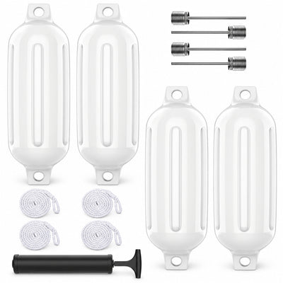 K-Musculo Boat Fenders 4 Pack, Inflatable Ribbed PVC Boat Bumpers with Ropes and Hand Pump
