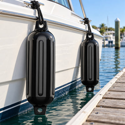K-Musculo Boat Fenders 2 Pack, 6.5 x 23 in Inflatable Ribbed PVC Boat Bumpers with Twin Eyes