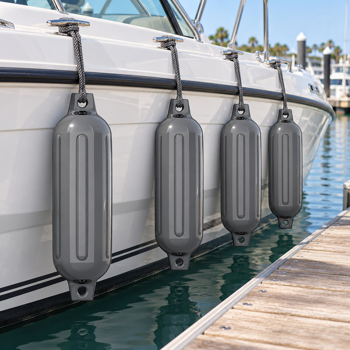 K-Musculo Boat Fenders 4 Pack, Inflatable Ribbed PVC Boat Bumpers with Ropes and Hand Pump