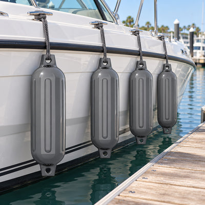 K-Musculo Boat Fenders 4 Pack, Inflatable Ribbed PVC Boat Bumpers with Ropes and Hand Pump