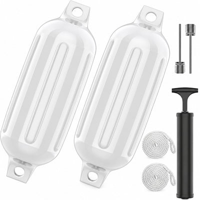 K-Musculo Boat Fenders 2 Pack, 6.5 x 23 in Inflatable Ribbed PVC Boat Bumpers with Twin Eyes
