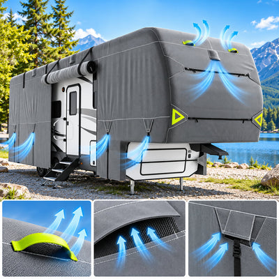 K-Musculo Fifth Wheel RV Cover with 7-Layer Top, Gray, 6 Size Options for 20-45 ft RVs