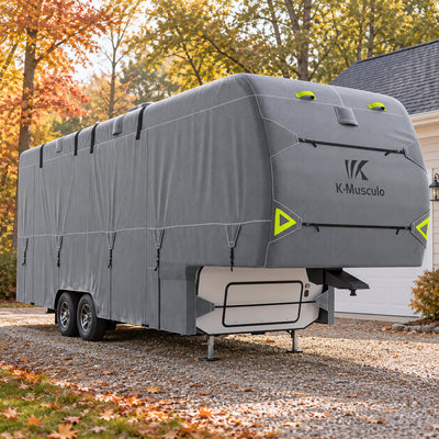 K-Musculo Fifth Wheel RV Cover with 7-Layer Top, Gray, 6 Size Options for 20-45 ft RVs