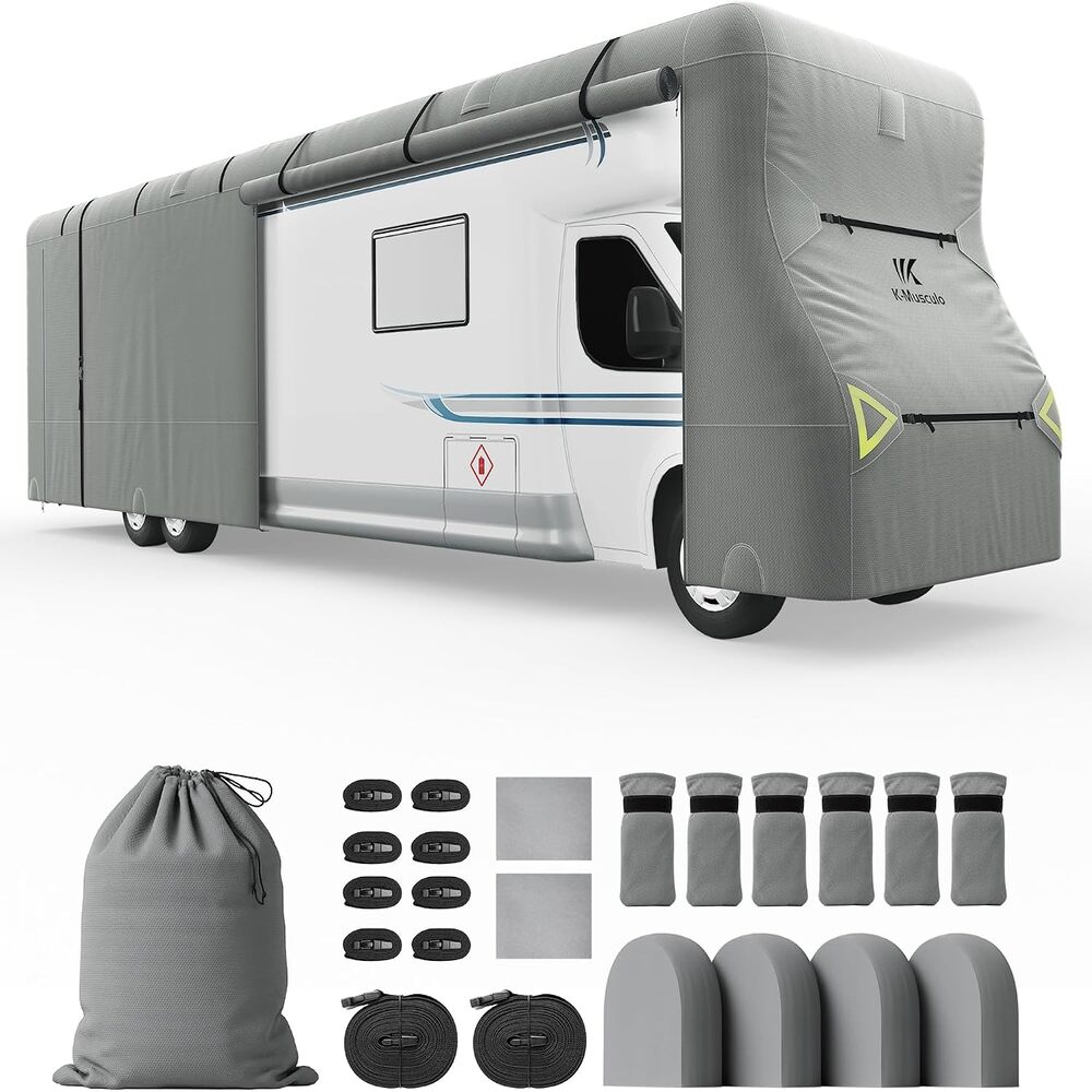 K-Musculo Class C RV Cover, Heavy Duty Waterproof Motorhome Cover with Tire Covers & Gutter Covers