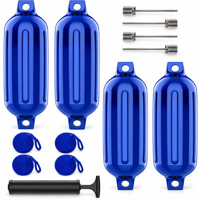 K-Musculo Boat Fenders 4 Pack, Inflatable Ribbed PVC Boat Bumpers with Ropes and Hand Pump