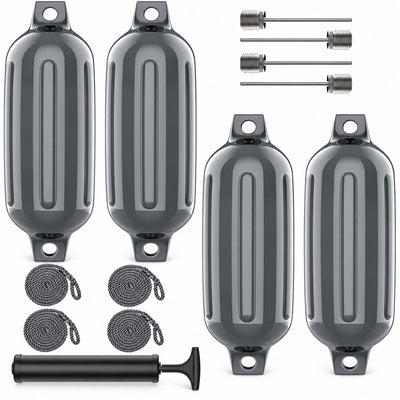 K-Musculo Boat Fenders 4 Pack, Inflatable Ribbed PVC Boat Bumpers with Ropes and Hand Pump
