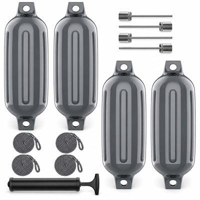 K-Musculo Boat Fenders 4 Pack, Inflatable Ribbed PVC Boat Bumpers with Ropes and Hand Pump