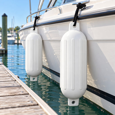 K-Musculo Boat Fenders 2 Pack, 6.5 x 23 in Inflatable Ribbed PVC Boat Bumpers with Twin Eyes