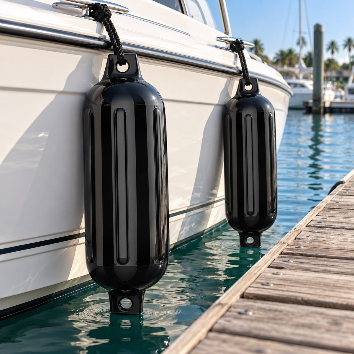 K-Musculo Boat Fenders 2 Pack, 6.5 x 23 in Inflatable Ribbed PVC Boat Bumpers with Twin Eyes