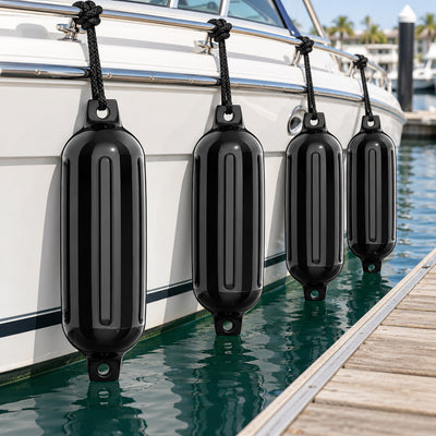 K-Musculo Boat Fenders 4 Pack, Inflatable Ribbed PVC Boat Bumpers with Ropes and Hand Pump