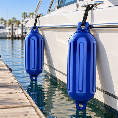 K-Musculo Boat Fenders 2 Pack, 6.5 x 23 in Inflatable Ribbed PVC Boat Bumpers with Twin Eyes