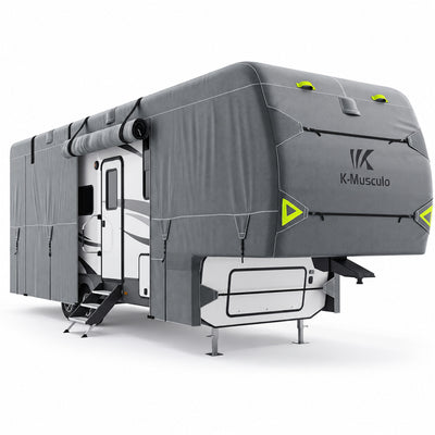 K-Musculo Fifth Wheel RV Cover with 7-Layer Top, Gray, 6 Size Options for 20-45 ft RVs