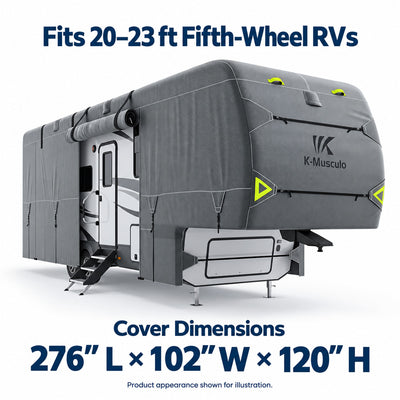 K-Musculo Fifth Wheel RV Cover with 7-Layer Top, Gray, 6 Size Options for 20-45 ft RVs