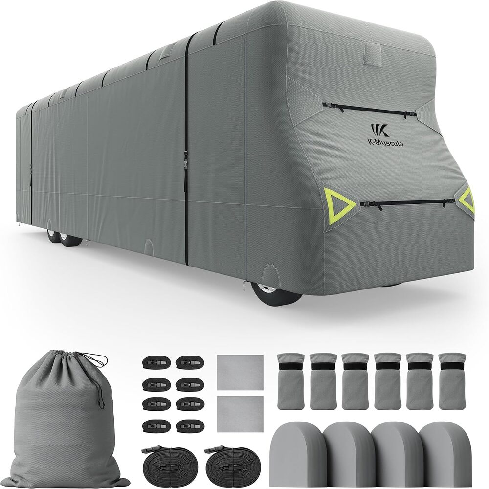 K-Musculo Class C RV Cover, Heavy Duty Waterproof Motorhome Cover with Tire Covers & Gutter Covers