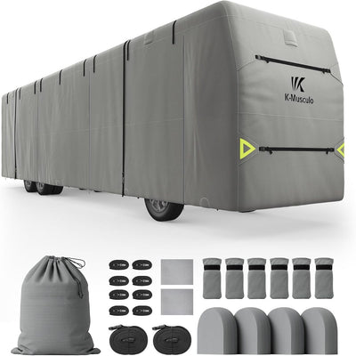 K-Musculo Class A RV Cover, Heavy Duty Waterproof Motorhome Cover with Tire Covers & Gutter Covers
