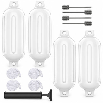 K-Musculo Boat Fenders 4 Pack, Inflatable Ribbed PVC Boat Bumpers with Ropes and Hand Pump