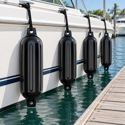 K-Musculo Boat Fenders 4 Pack, Inflatable Ribbed PVC Boat Bumpers with Ropes and Hand Pump