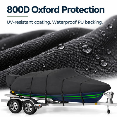 K-Musculo Heavy Duty Waterproof Boat Cover with Motor Cover for V-Hull and Tri-Hull Boats