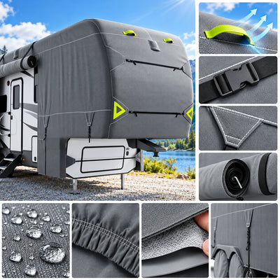 K-Musculo Fifth Wheel RV Cover with 7-Layer Top, Gray, 6 Size Options for 20-45 ft RVs