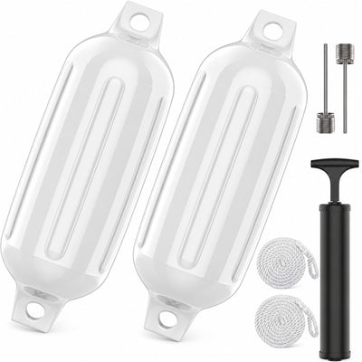 K-Musculo Boat Fenders 2 Pack, 6.5 x 23 in Inflatable Ribbed PVC Boat Bumpers with Twin Eyes