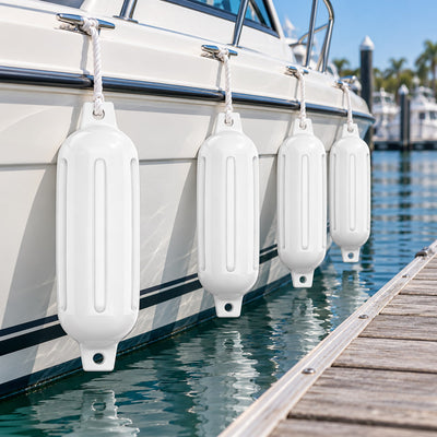 K-Musculo Boat Fenders 4 Pack, Inflatable Ribbed PVC Boat Bumpers with Ropes and Hand Pump