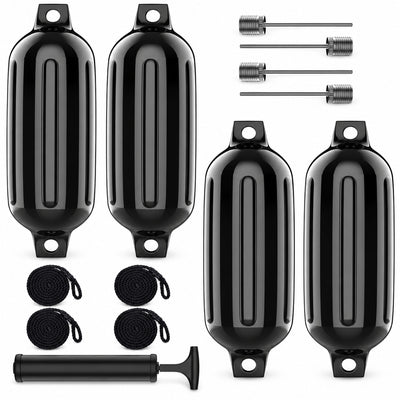 K-Musculo Boat Fenders 4 Pack, Inflatable Ribbed PVC Boat Bumpers with Ropes and Hand Pump