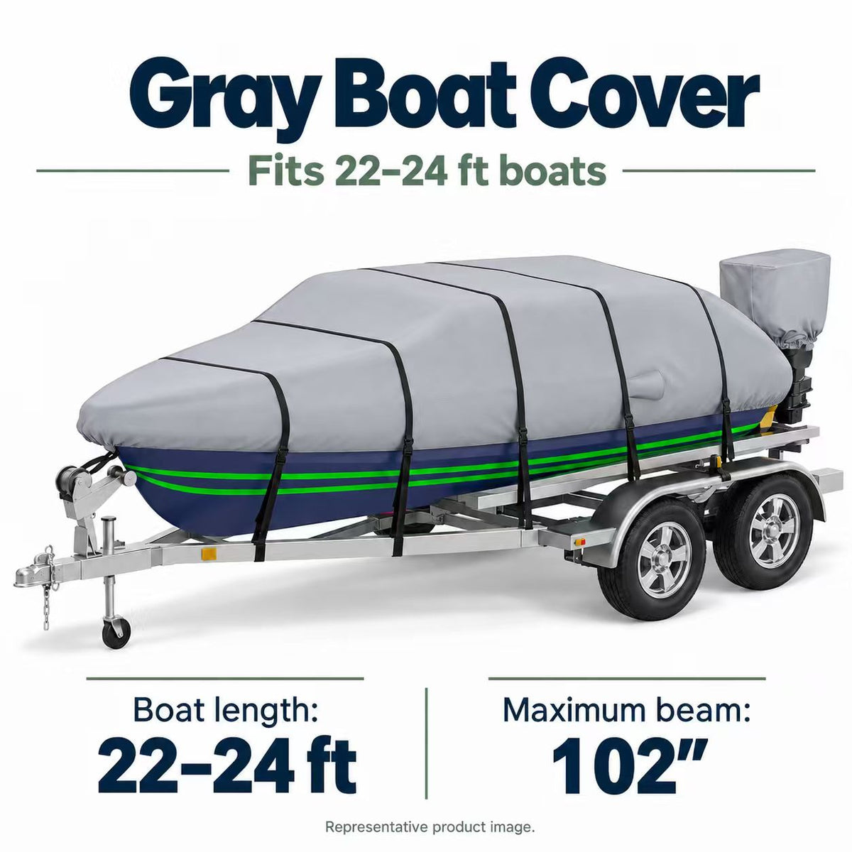K-Musculo Heavy Duty Waterproof Boat Cover with Motor Cover for V-Hull and Tri-Hull Boats