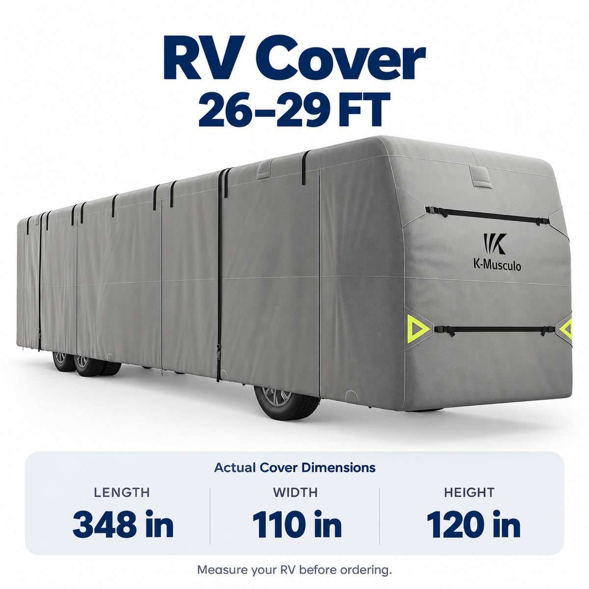 K-Musculo Class A RV Cover, Heavy Duty Waterproof Motorhome Cover with Tire Covers & Gutter Covers