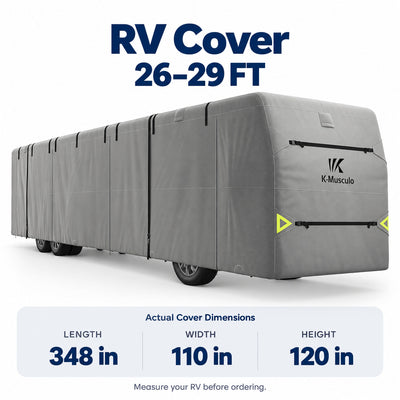 K-Musculo Class A RV Cover, Heavy Duty Waterproof Motorhome Cover with Tire Covers & Gutter Covers