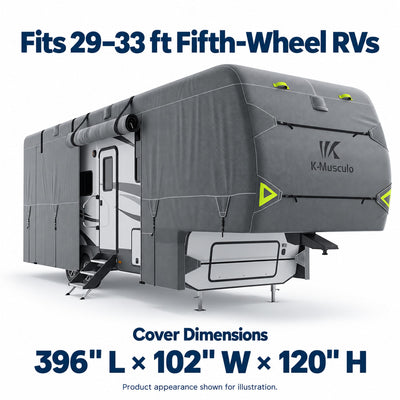 K-Musculo Fifth Wheel RV Cover with 7-Layer Top, Gray, 6 Size Options for 20-45 ft RVs