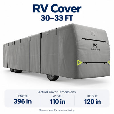 K-Musculo Class A RV Cover, Heavy Duty Waterproof Motorhome Cover with Tire Covers & Gutter Covers