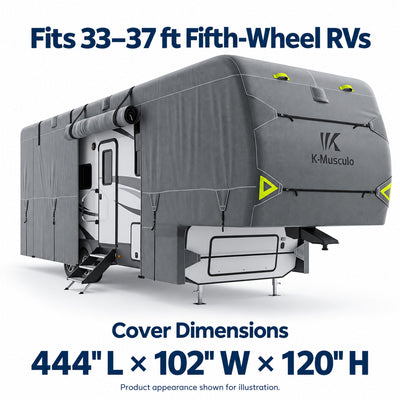 K-Musculo Fifth Wheel RV Cover with 7-Layer Top, Gray, 6 Size Options for 20-45 ft RVs