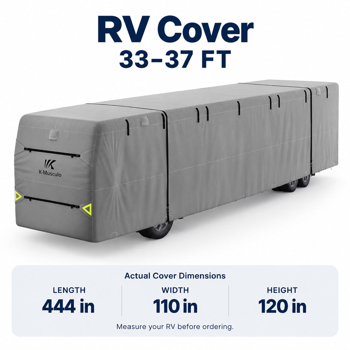 K-Musculo Class A RV Cover, Heavy Duty Waterproof Motorhome Cover with Tire Covers & Gutter Covers