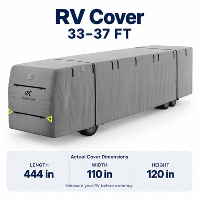 K-Musculo Class A RV Cover, Heavy Duty Waterproof Motorhome Cover with Tire Covers & Gutter Covers
