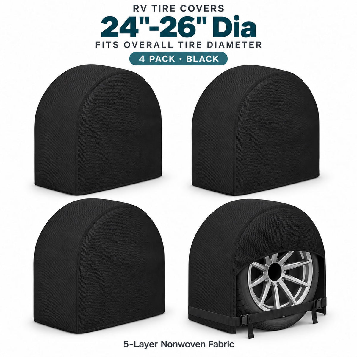 K-Musculo RV Tire Covers 4-Pack, Waterproof 5-Layer Nonwoven Wheel Covers for Campers & Trailers