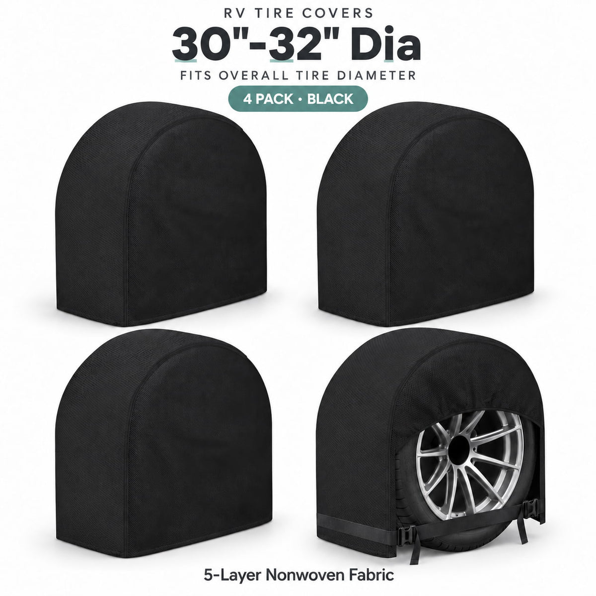 K-Musculo RV Tire Covers 4-Pack, Waterproof 5-Layer Nonwoven Wheel Covers for Campers & Trailers