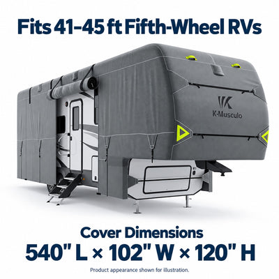 K-Musculo Fifth Wheel RV Cover with 7-Layer Top, Gray, 6 Size Options for 20-45 ft RVs