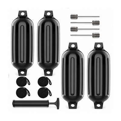 K-Musculo Boat Fenders 4 Pack, Inflatable Ribbed PVC Boat Bumpers with Ropes and Hand Pump