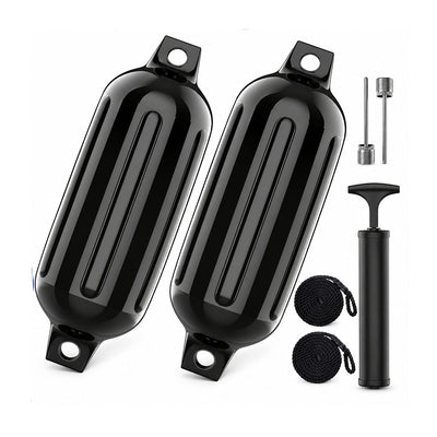 K-Musculo Boat Fenders 2 Pack, 6.5 x 23 in Inflatable Ribbed PVC Boat Bumpers with Twin Eyes