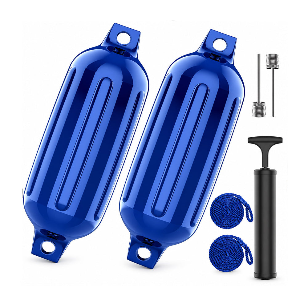 K-Musculo Boat Fenders 2 Pack, 6.5 x 23 in Inflatable Ribbed PVC Boat Bumpers with Twin Eyes