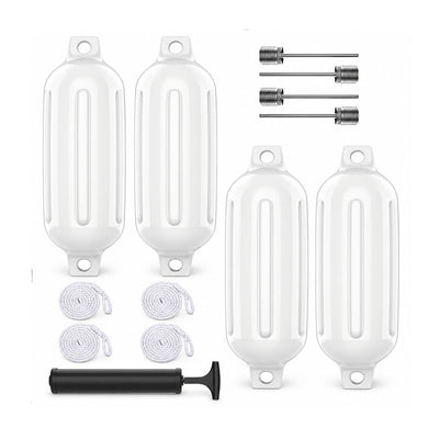 K-Musculo Boat Fenders 4 Pack, Inflatable Ribbed PVC Boat Bumpers with Ropes and Hand Pump