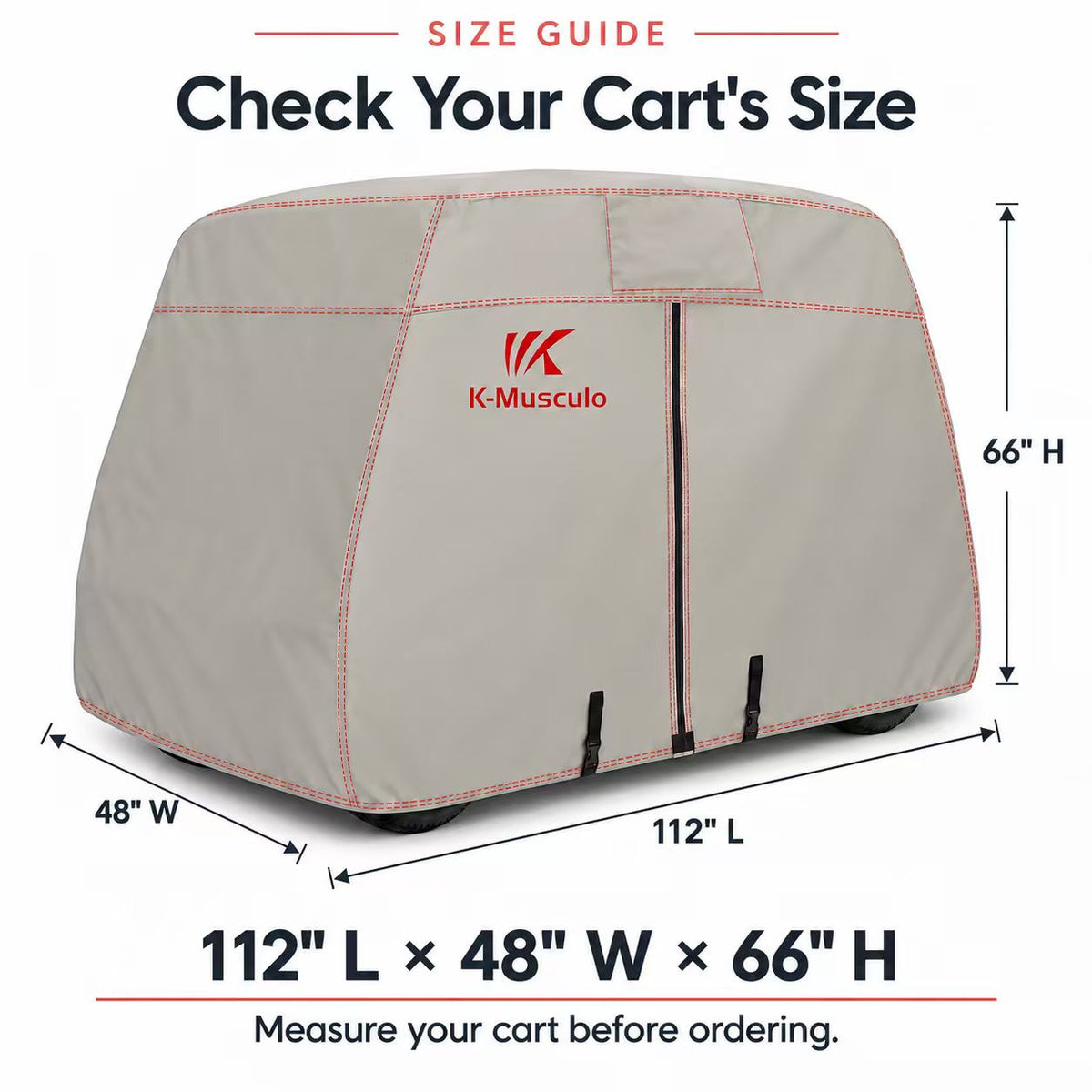 K-Musculo Golf Cart Cover, 600D Waterproof Polyester for Outdoor Storage, Gray or Black