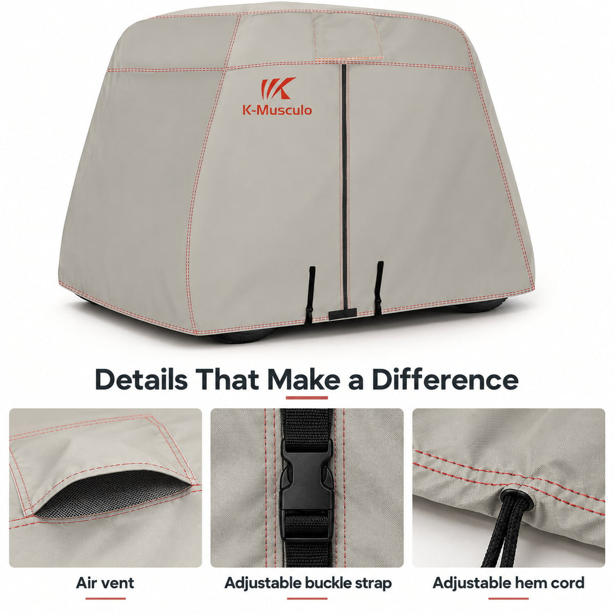 K-Musculo Golf Cart Cover, 600D Waterproof Polyester for Outdoor Storage, Gray or Black