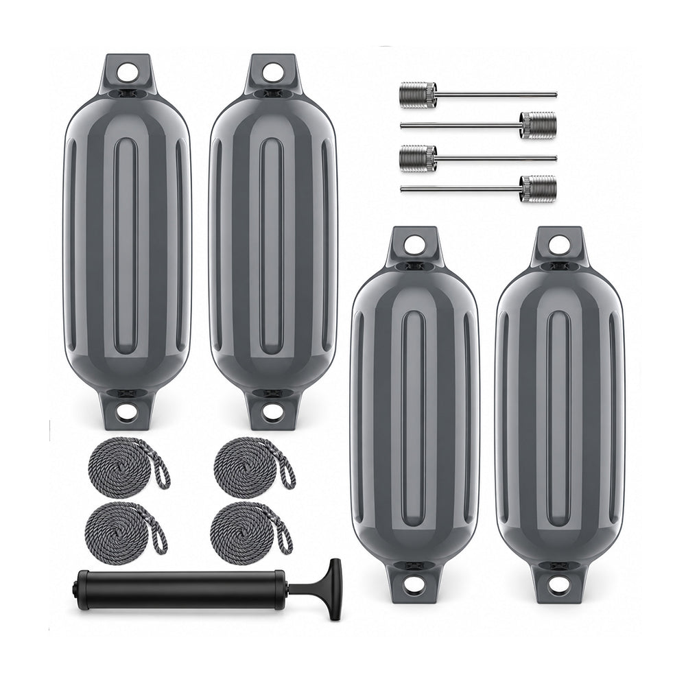 K-Musculo Boat Fenders 4 Pack, Inflatable Ribbed PVC Boat Bumpers with Ropes and Hand Pump
