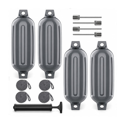 K-Musculo Boat Fenders 4 Pack, Inflatable Ribbed PVC Boat Bumpers with Ropes and Hand Pump